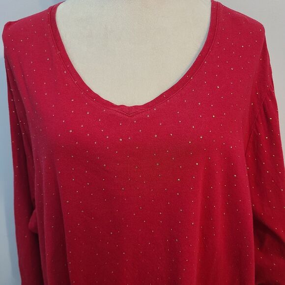 Catherines Womens 3X Red Embellished Gold Studs Tunic Top Holiday Sparkly - Picture 5 of 10